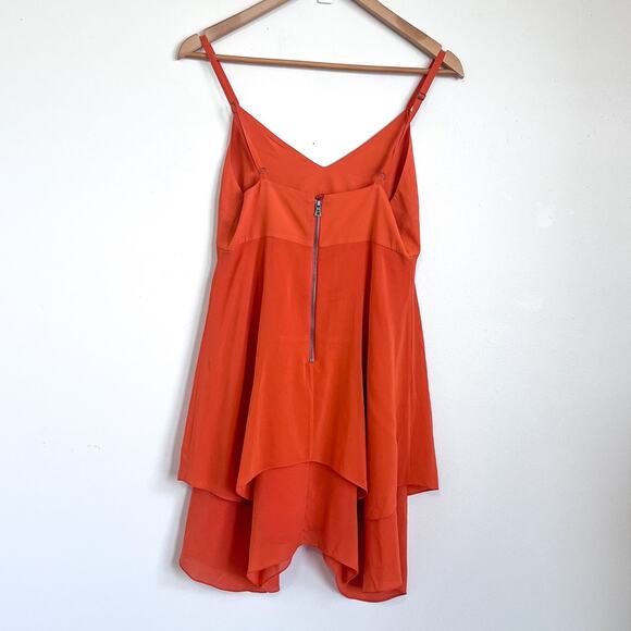 Alice + Olivia Y2K Silk Asymmetric Slip Dress Size 2 Orange Babydoll Tiered Fall - Picture 2 of 10